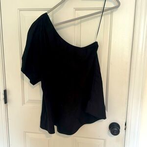 Banana Republic 1 shoulder black linen swing top